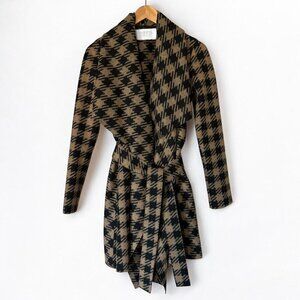 Harris Wharf London Houndstooth Plaid Wrap Coat Womens 2 Preppy Quiet Luxury